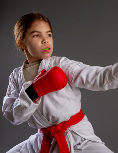 Child wearing a mouthguard